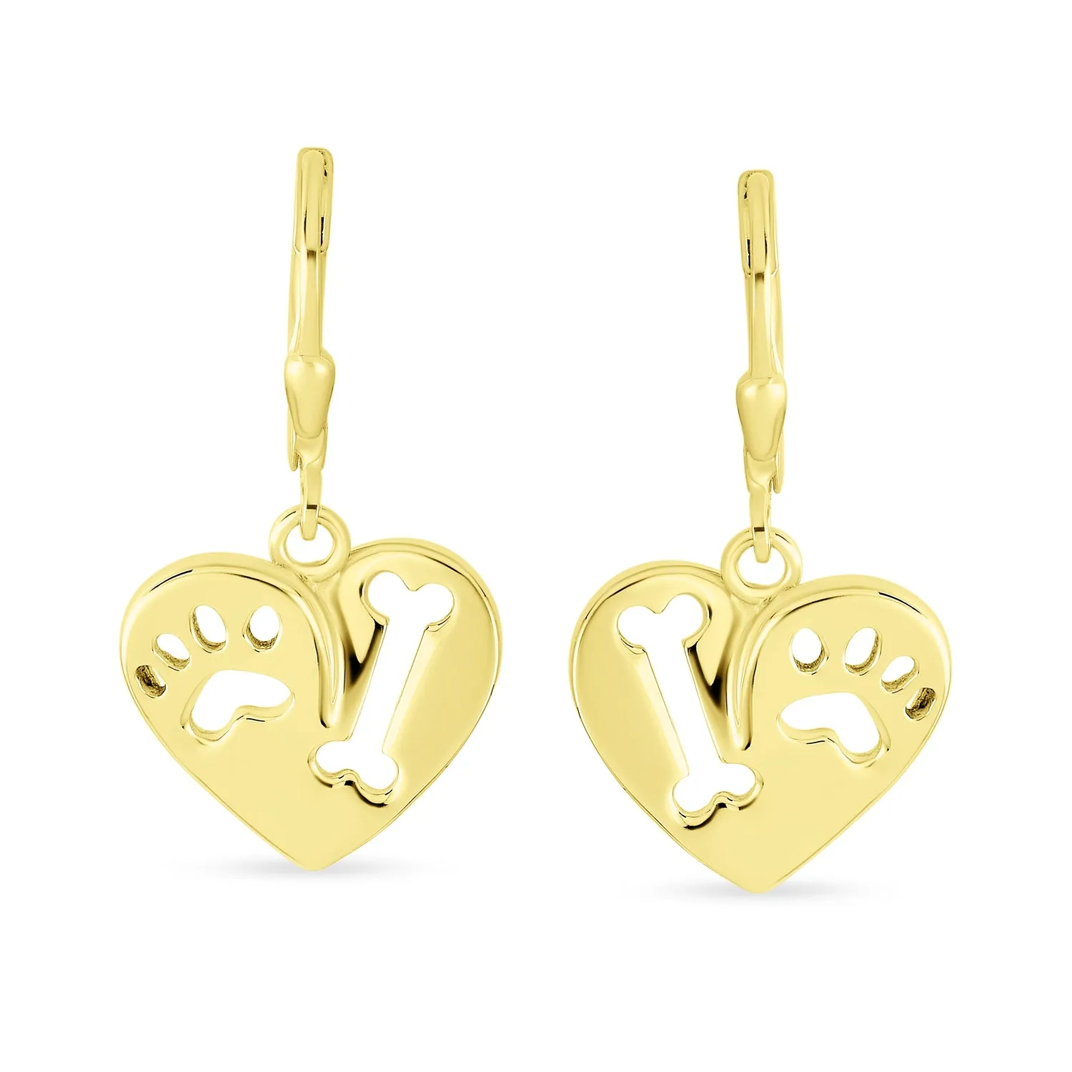 I Love My Dog Heart Dangle Earrings 14K Gold & Sterling Silver Pet Lover Gift