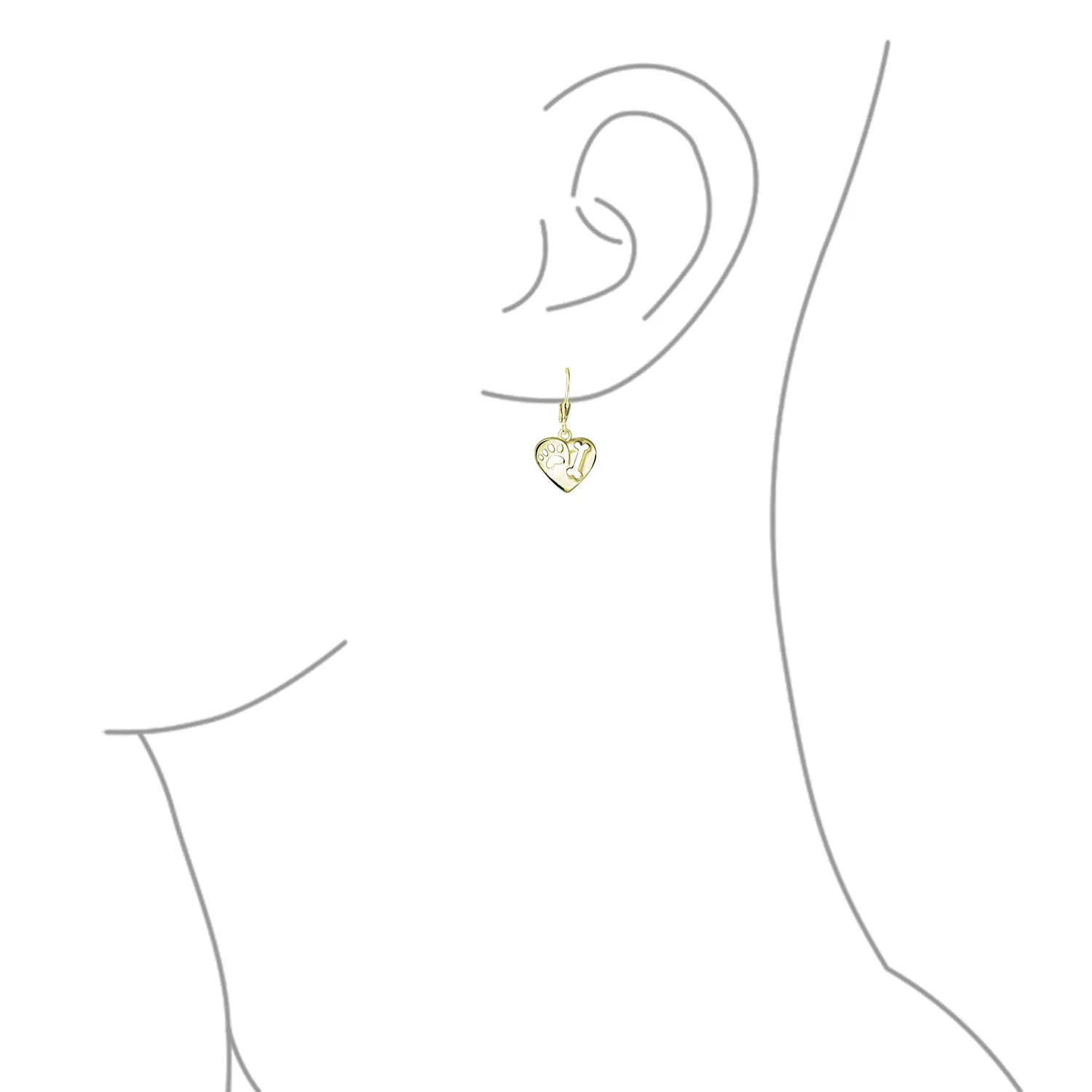 I Love My Dog Heart Dangle Earrings 14K Gold & Sterling Silver Pet Lover Gift