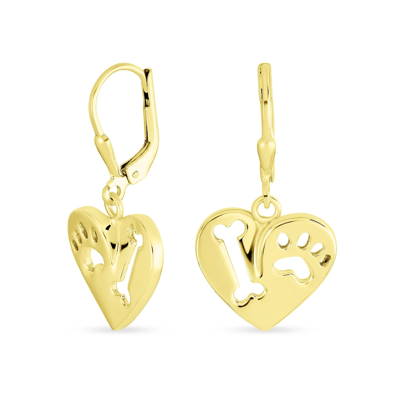 I Love My Dog Heart Dangle Earrings 14K Gold & Sterling Silver Pet Lover Gift