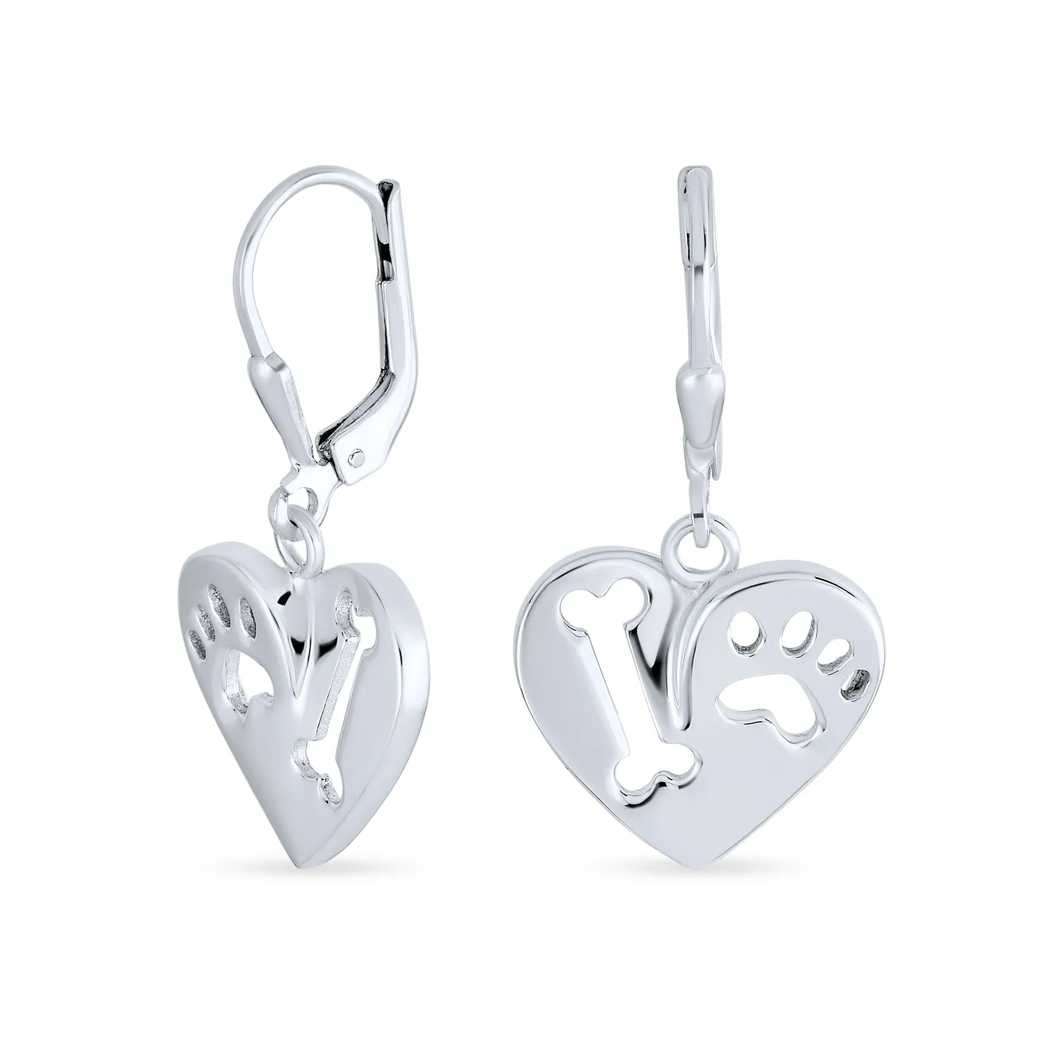 I Love My Dog Heart Dangle Earrings 14K Gold & Sterling Silver Pet Lover Gift