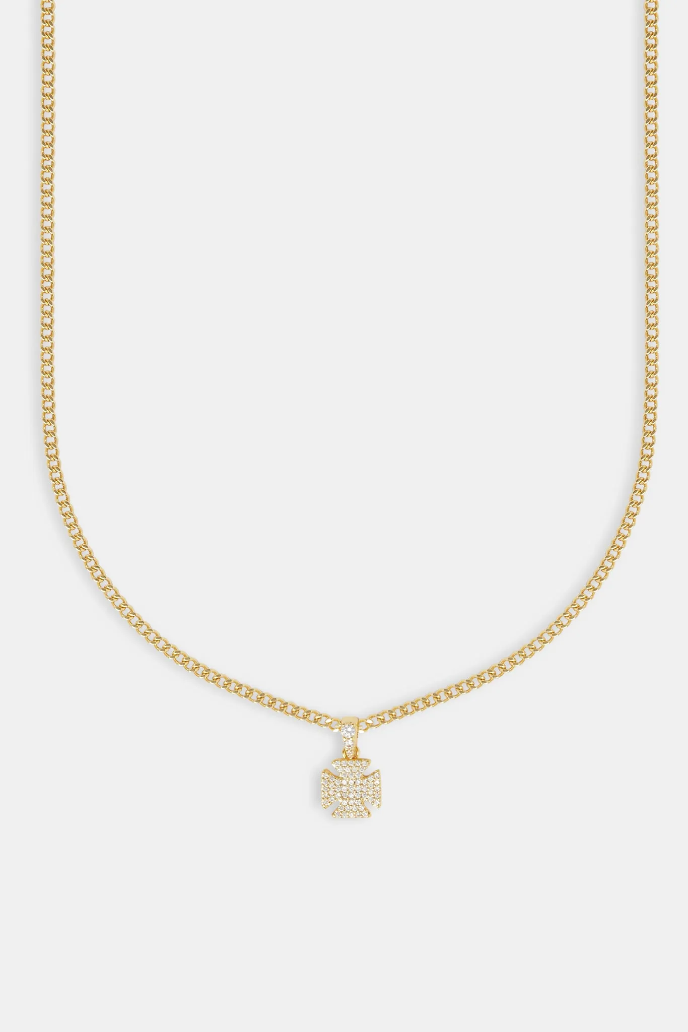 Iced Cross Motif Cuban Necklace - 10mm - Gold