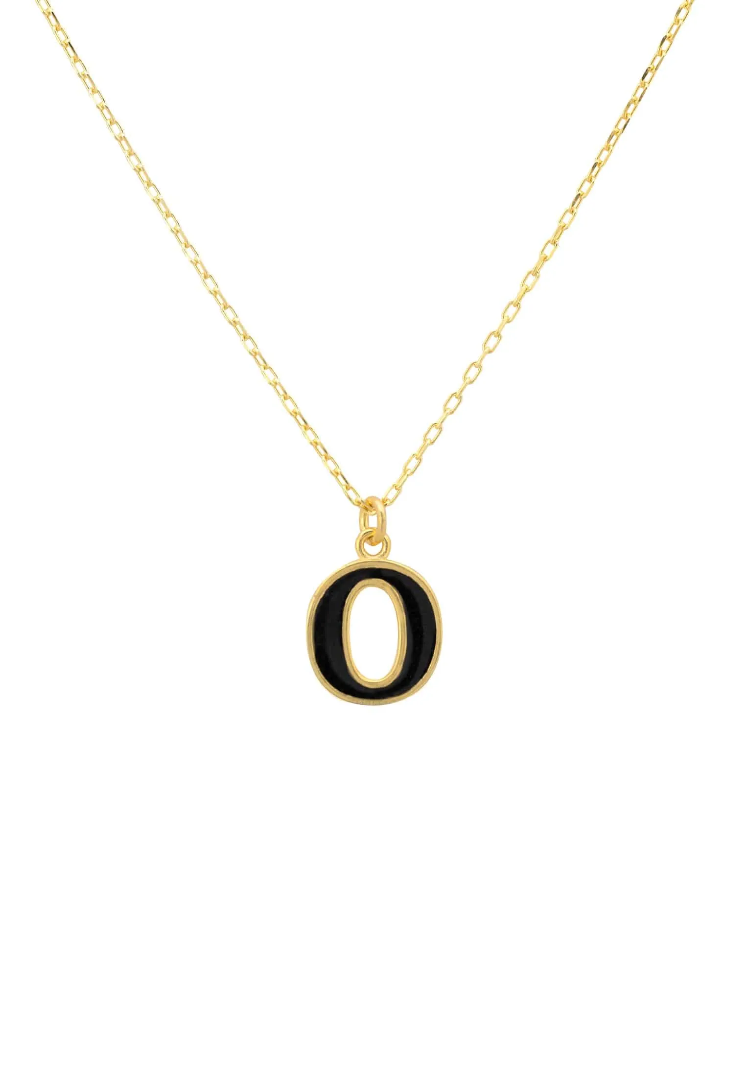 Initial Enamel Necklace Gold O