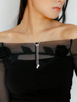 Knotted Pearl Silver Chain Necklace