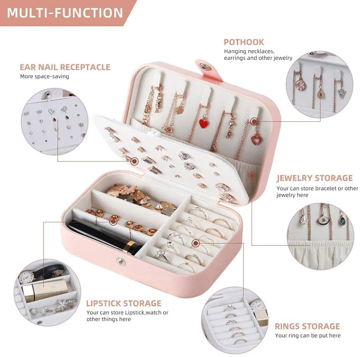 KriShyam® Travel Jewelry Case, Earring Organizer Box, Mini Jewellery Box,Portable Jewelry Box Display Storage Case,Bangle Box,Jewellery Organisers, Storage Boxes for Ring Box & Earrings Jewellery Box for Women(Baby Pink)