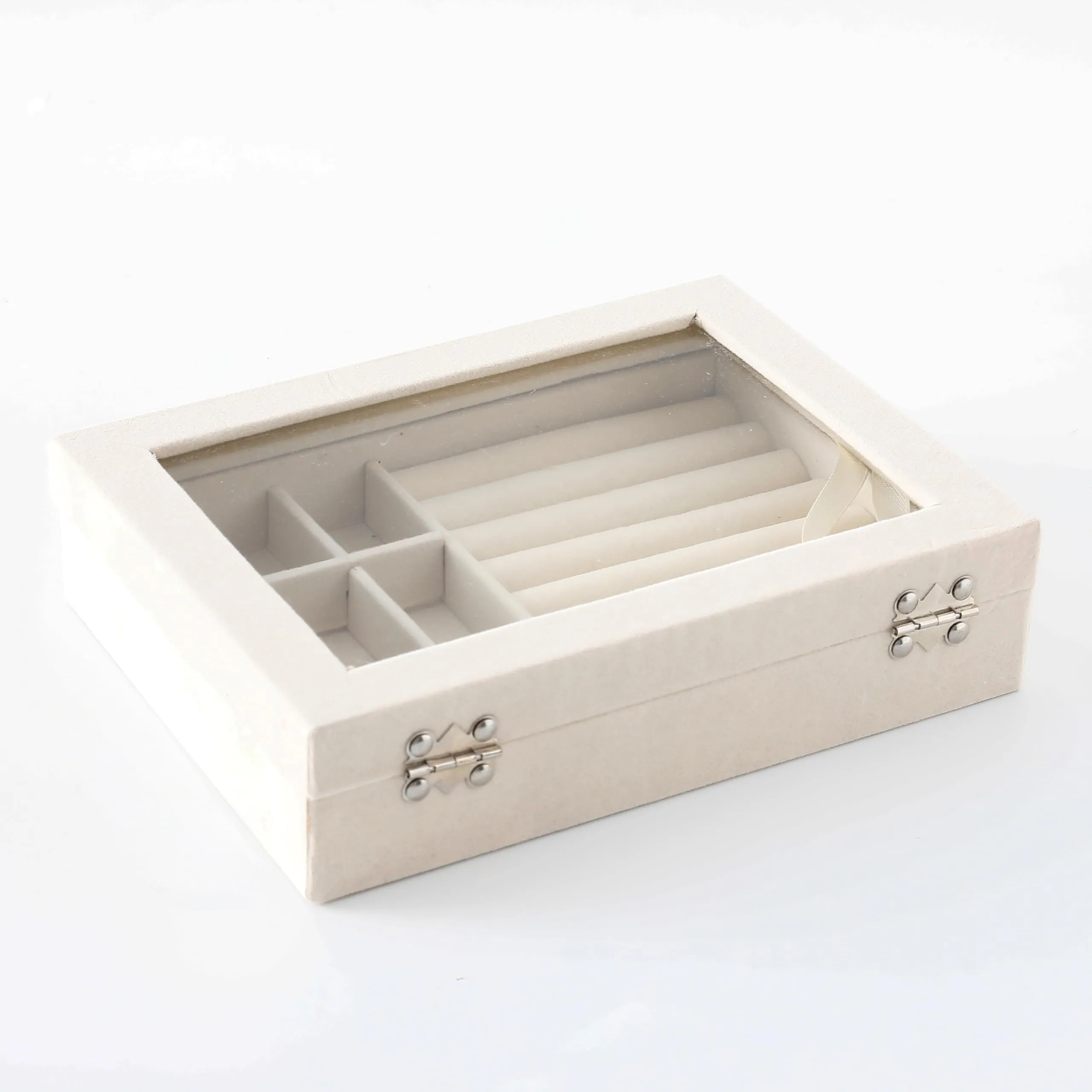 Kuber Industries Pack of 3 Velvet Jewelry Box Organizer | Jewelry Storage Box | Jewelry Organizer | Showcase Holder Dresser Organizer for Earring Necklace Bracelet Ring |YXX-019 | White