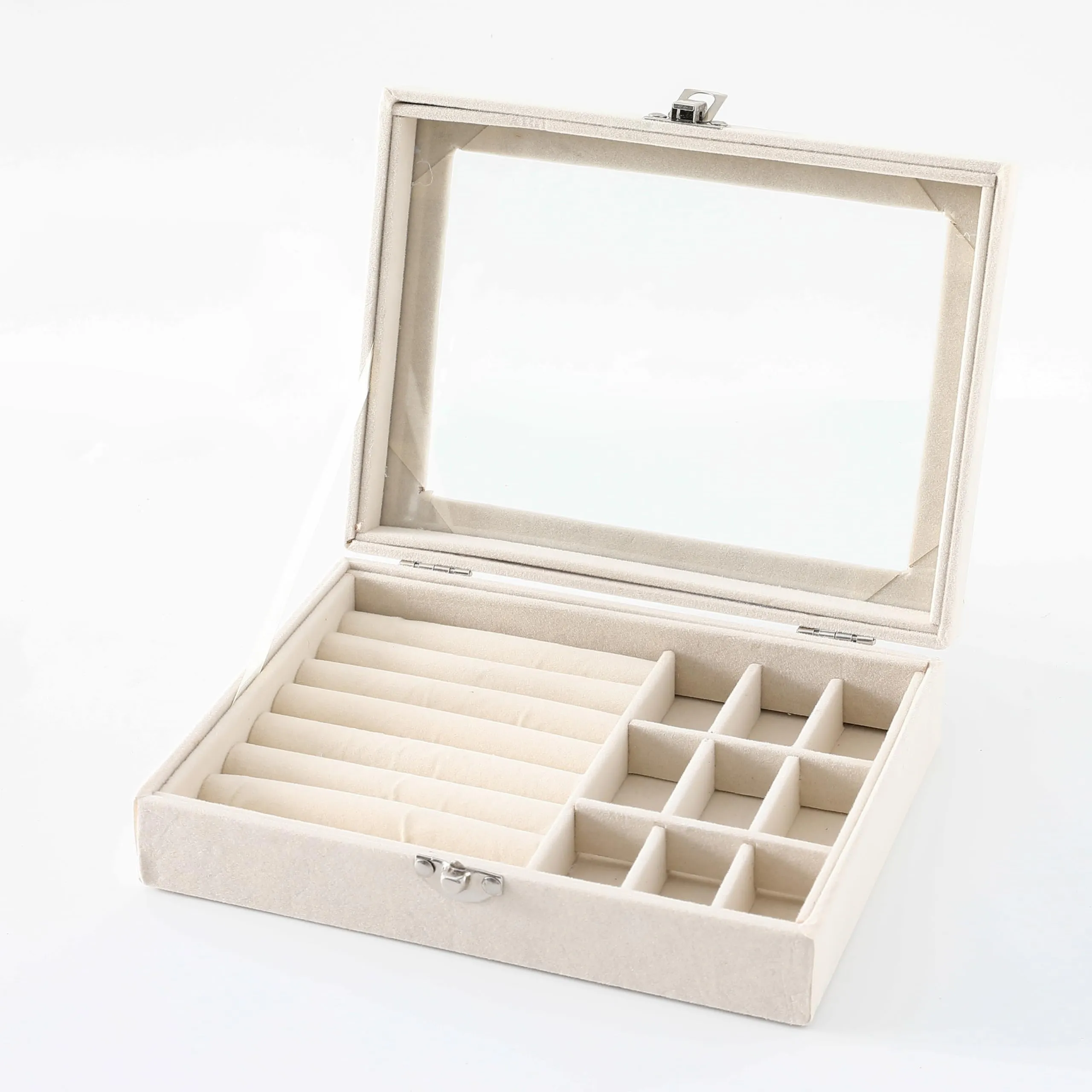 Kuber Industries Pack of 3 Velvet Jewelry Box Organizer | Jewelry Storage Box | Jewelry Organizer | Showcase Holder Dresser Organizer for Earring Necklace Bracelet Ring |YXX-019 | White