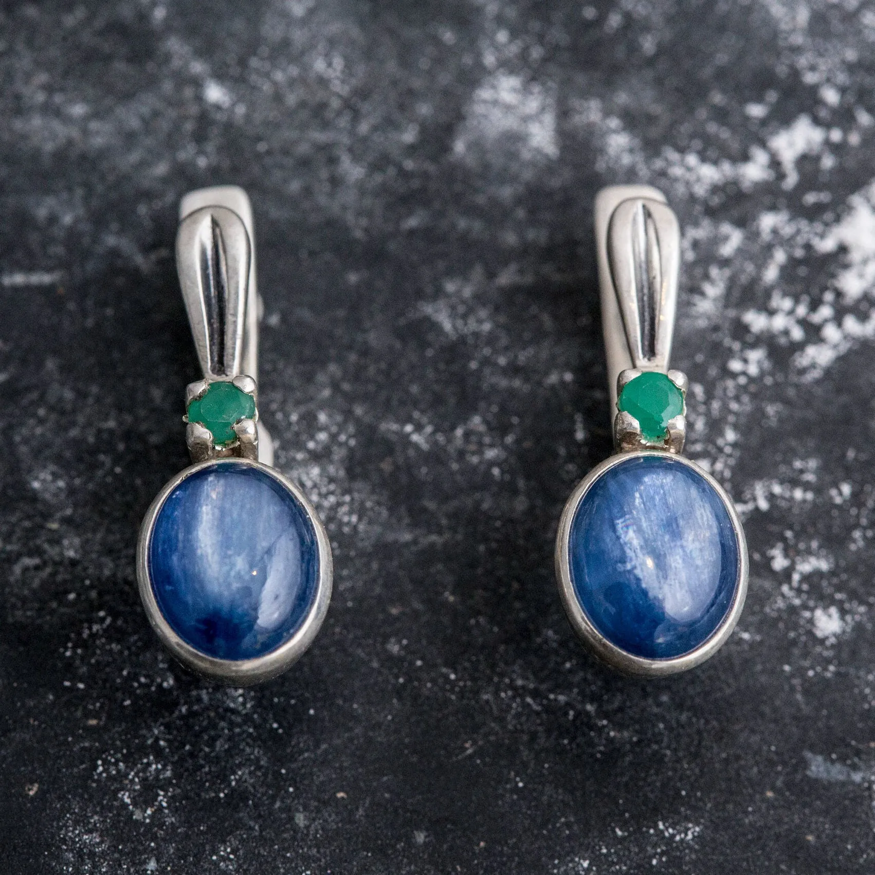 Kyanite Earrings - Blue Drop Earrings - Vintage Oval Earrings