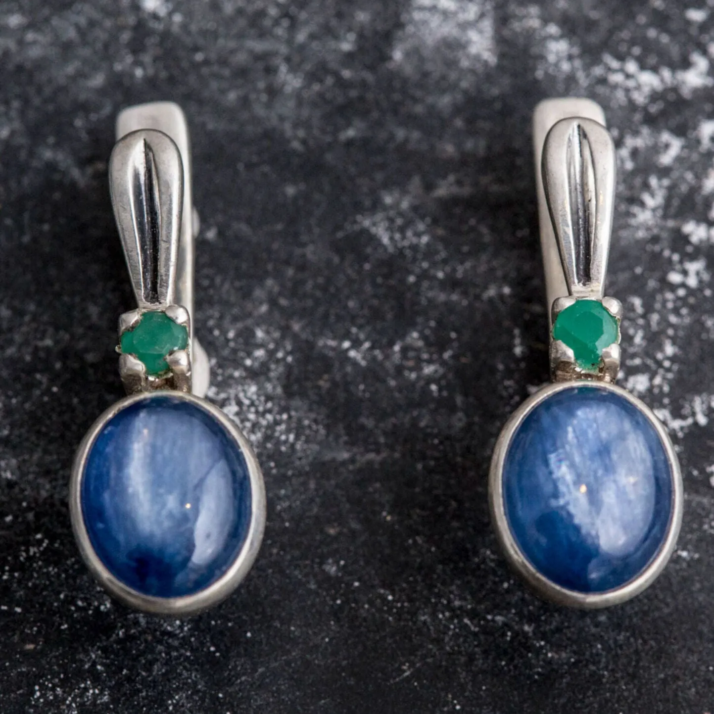 Kyanite Earrings - Blue Drop Earrings - Vintage Oval Earrings