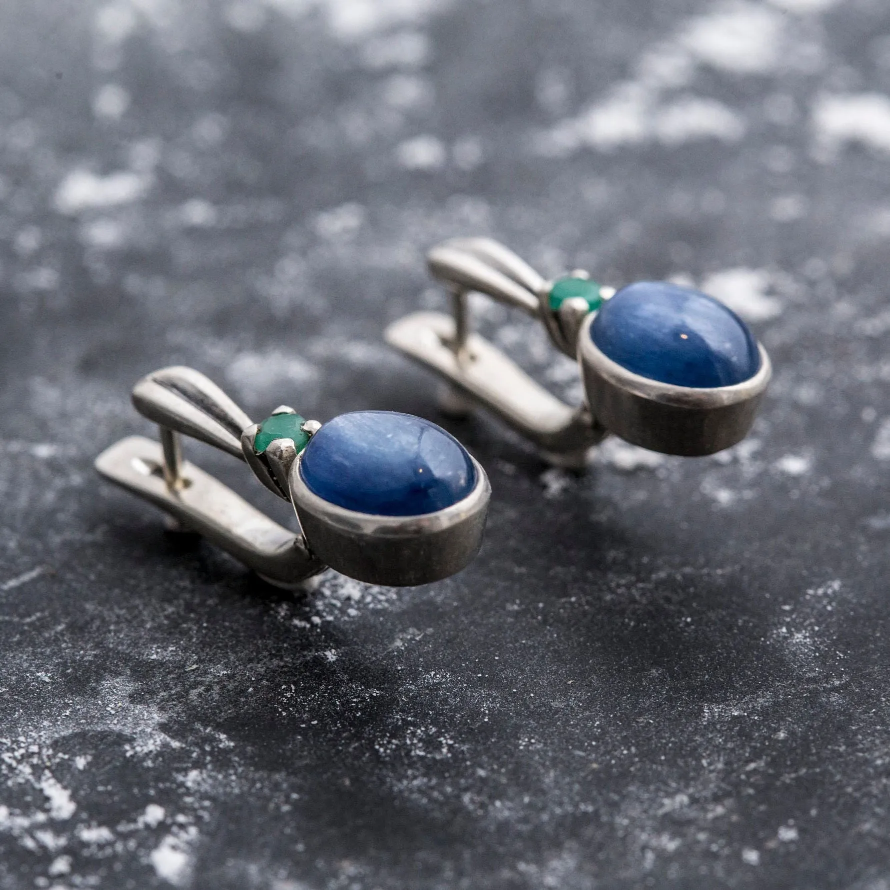 Kyanite Earrings - Blue Drop Earrings - Vintage Oval Earrings