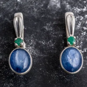 Kyanite Earrings - Blue Drop Earrings - Vintage Oval Earrings
