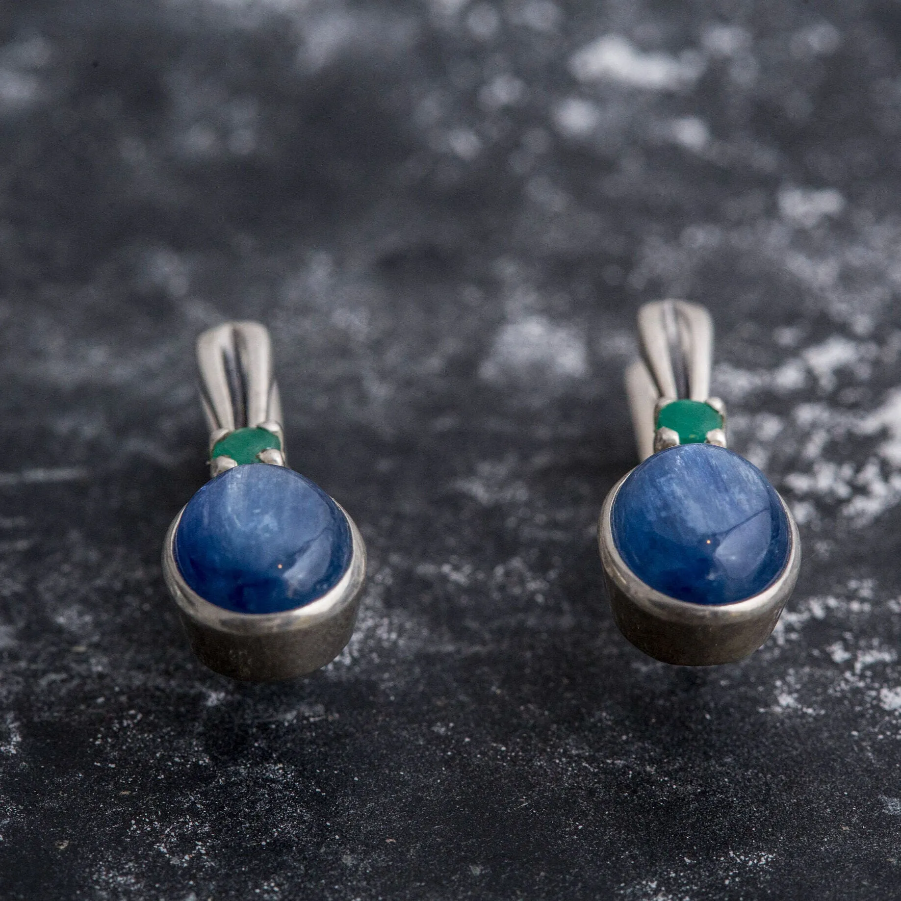 Kyanite Earrings - Blue Drop Earrings - Vintage Oval Earrings
