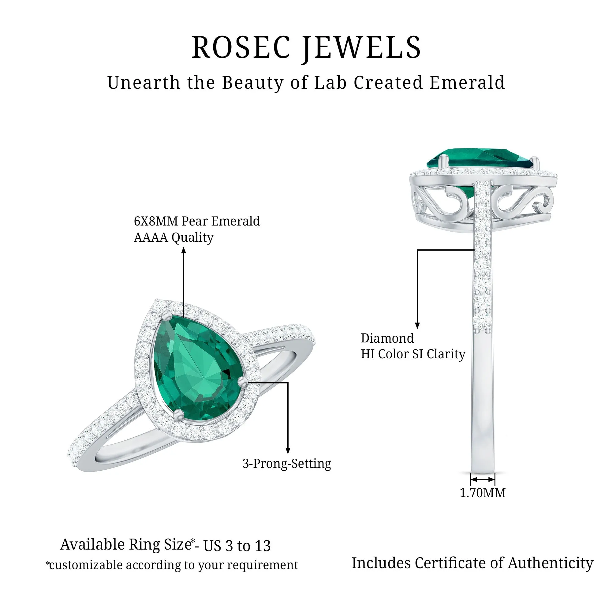 Lab Grown Emerald Engagement Ring with Diamond Halo
