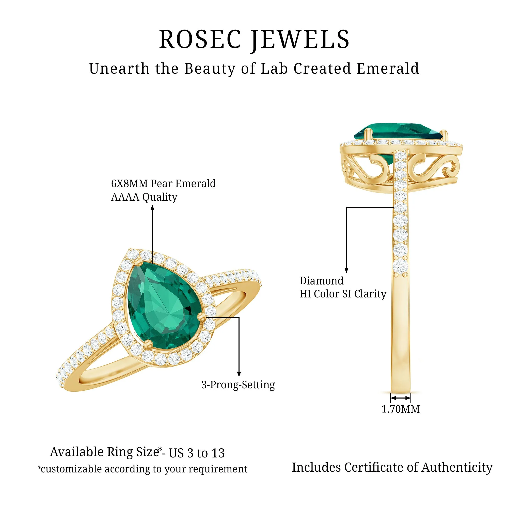 Lab Grown Emerald Engagement Ring with Diamond Halo