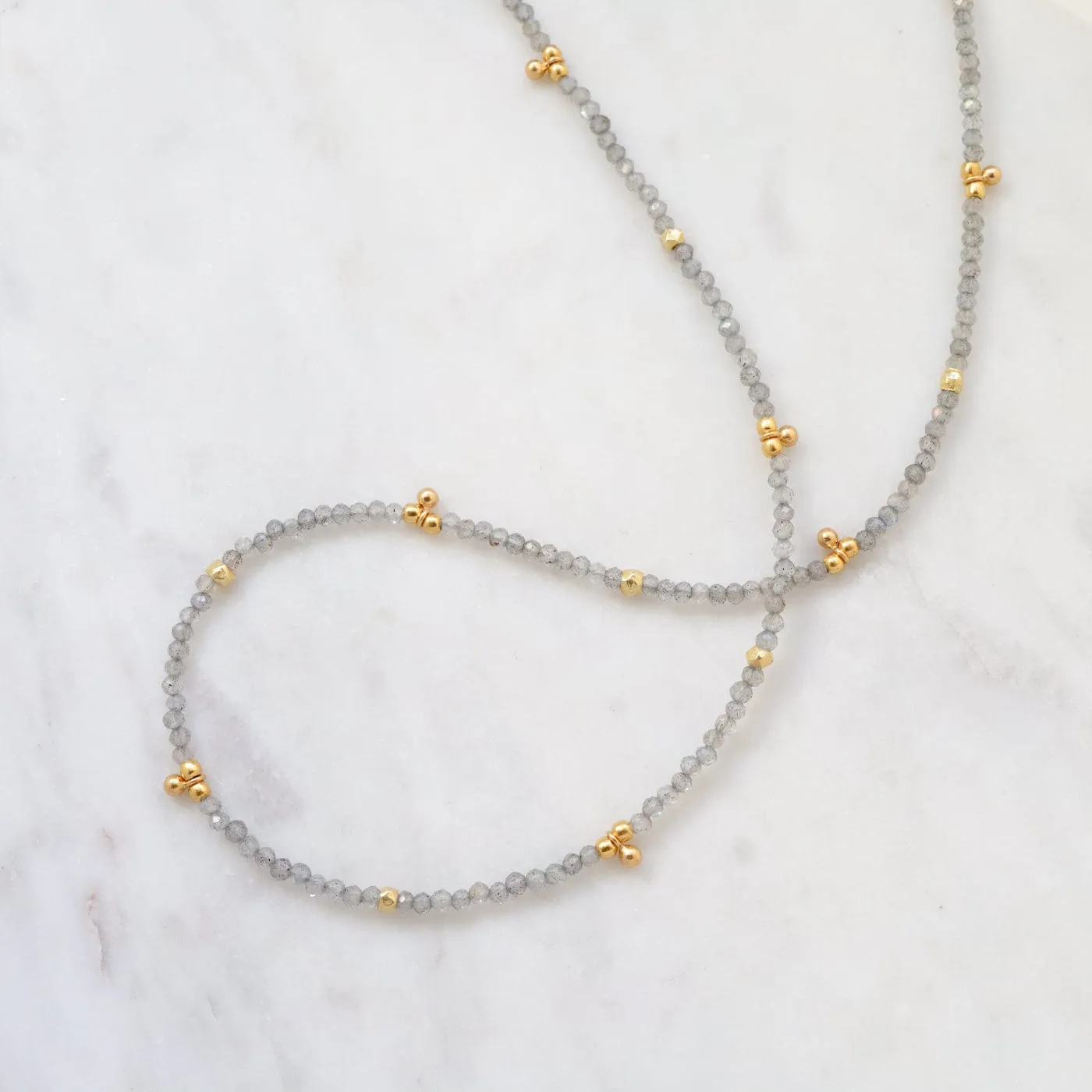 Labradorite Tiny Gold Ball Charms Necklace