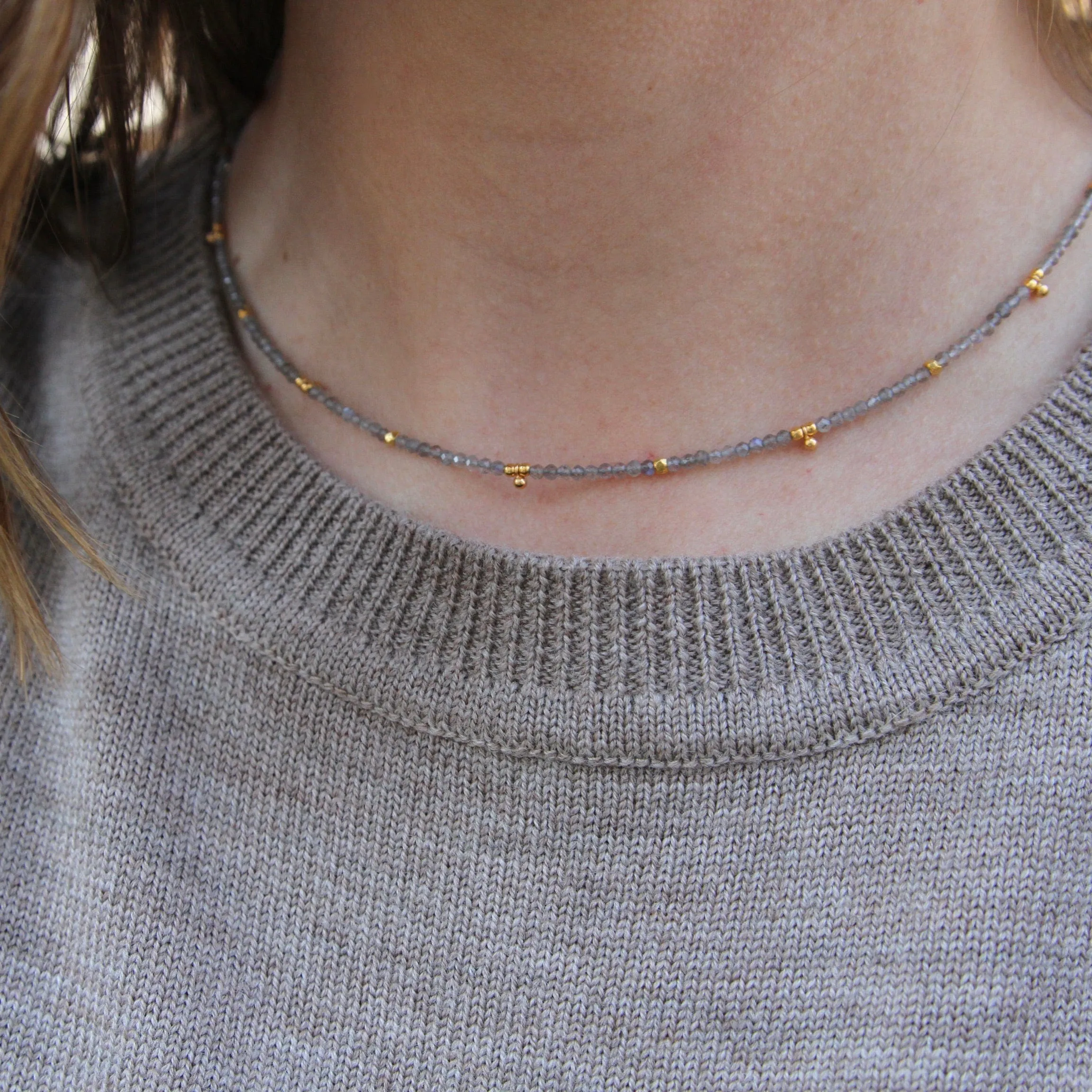 Labradorite Tiny Gold Ball Charms Necklace