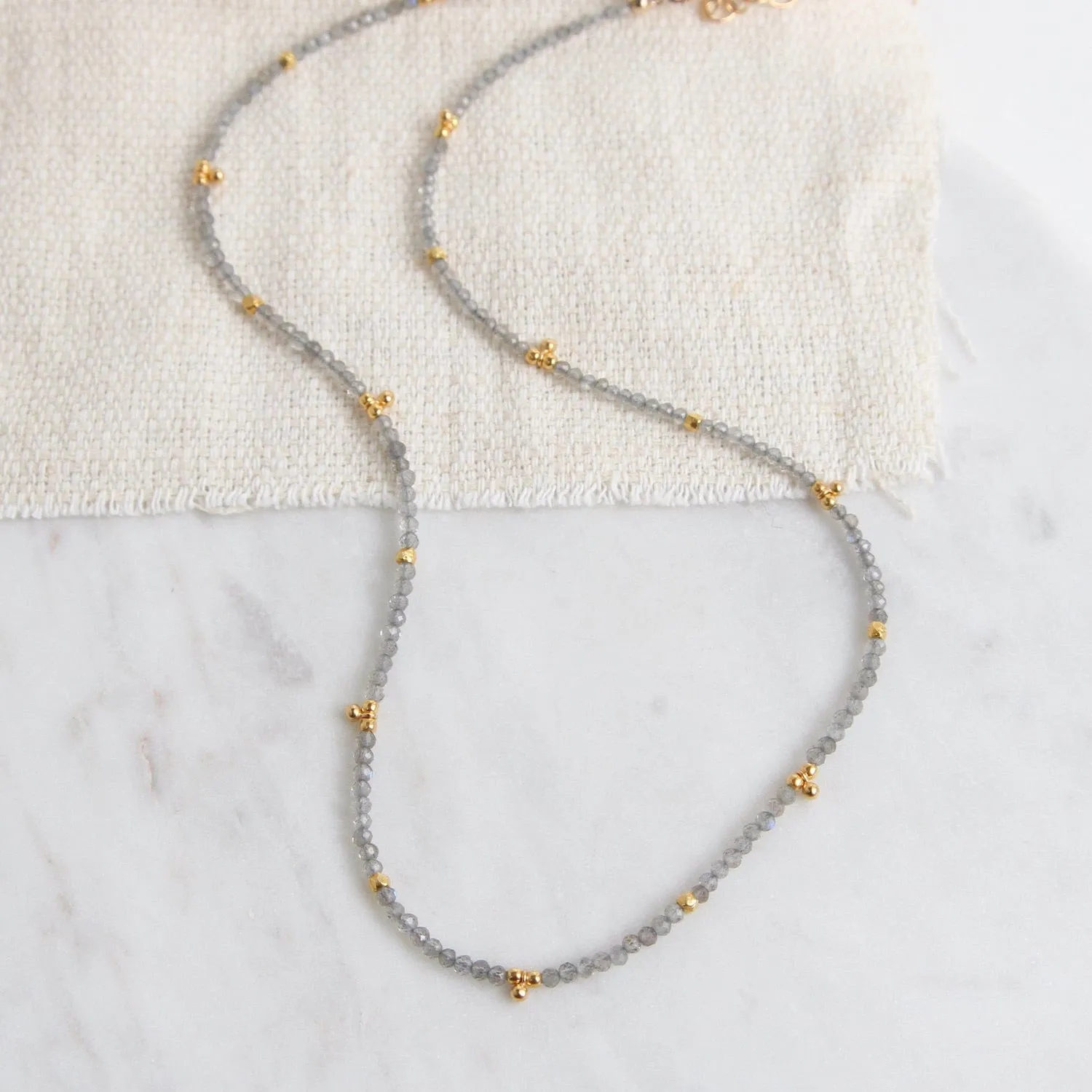 Labradorite Tiny Gold Ball Charms Necklace