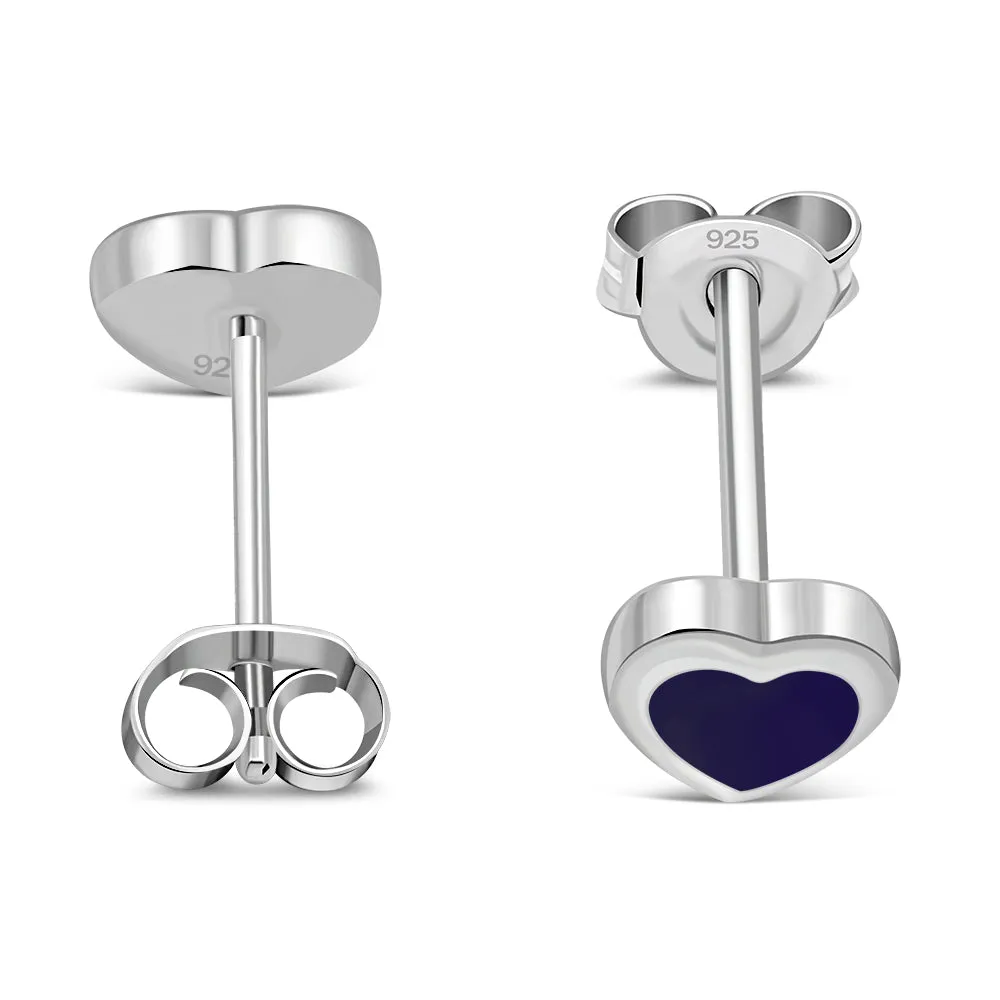Lapis Lazuli Blue Stone Heart Silver Stud Earrings