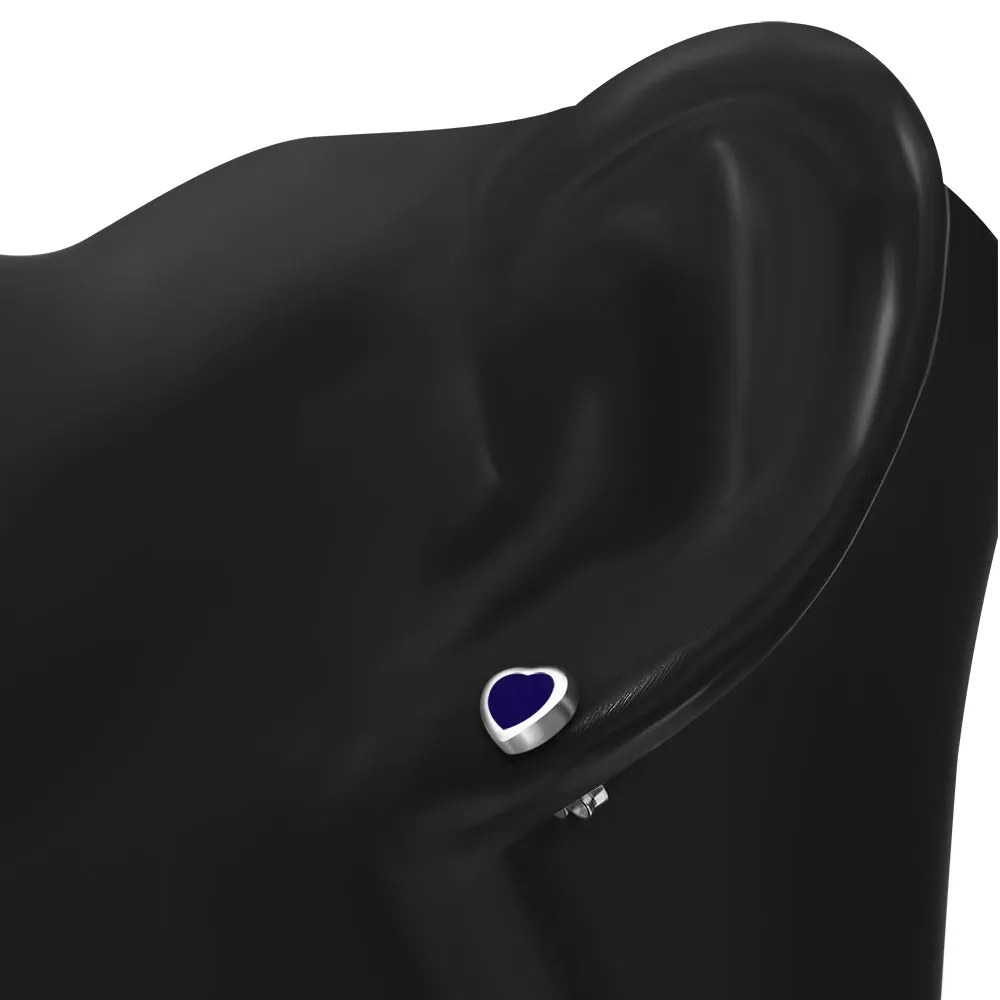 Lapis Lazuli Blue Stone Heart Silver Stud Earrings