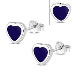 Lapis Lazuli Blue Stone Heart Silver Stud Earrings
