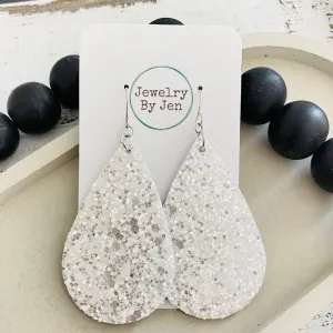 Large Teardrop: Chunky White Glitter