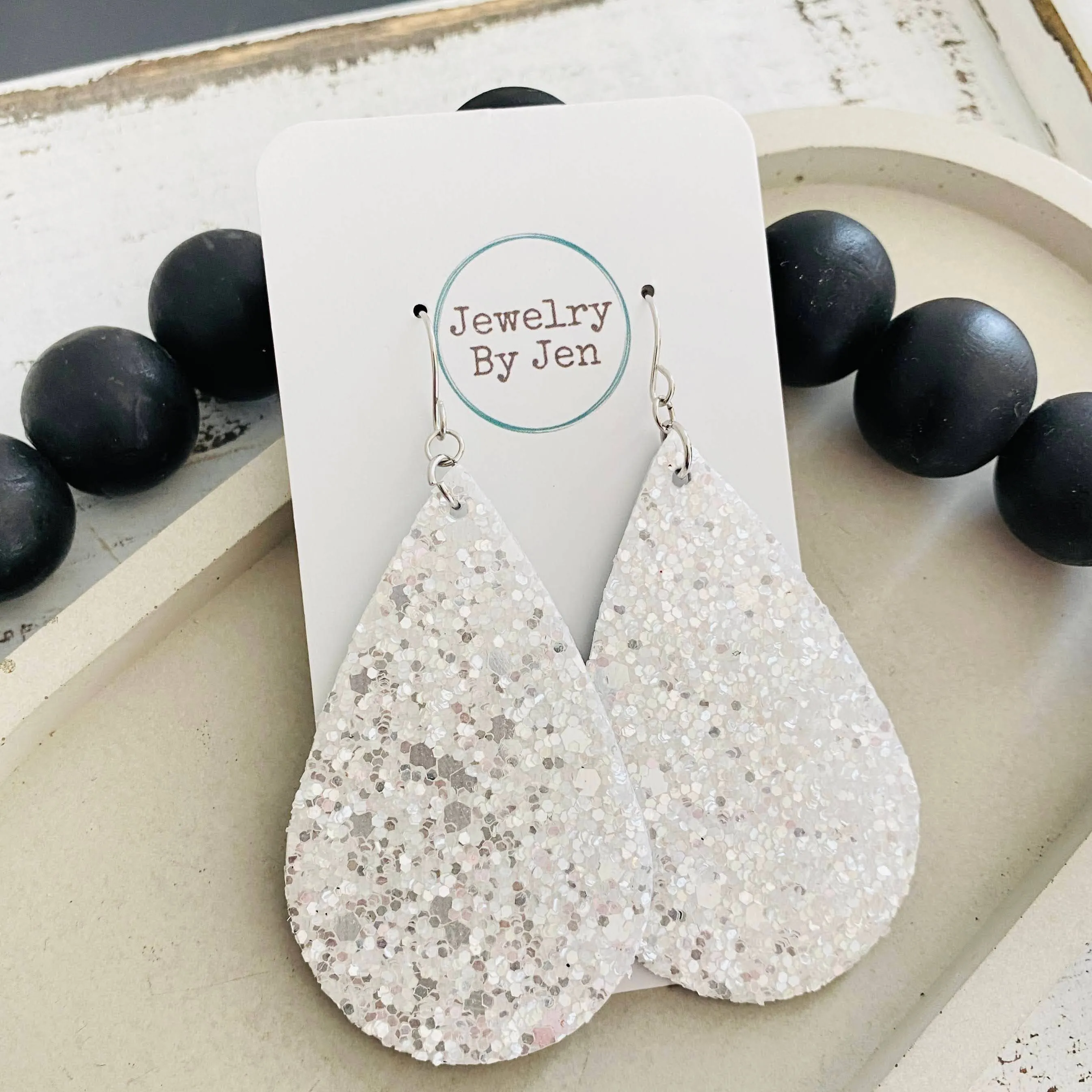 Large Teardrop: Chunky White Glitter