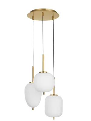 LAT Brass & Opal Glass Cluster Triple Pendant  -  ID 9954