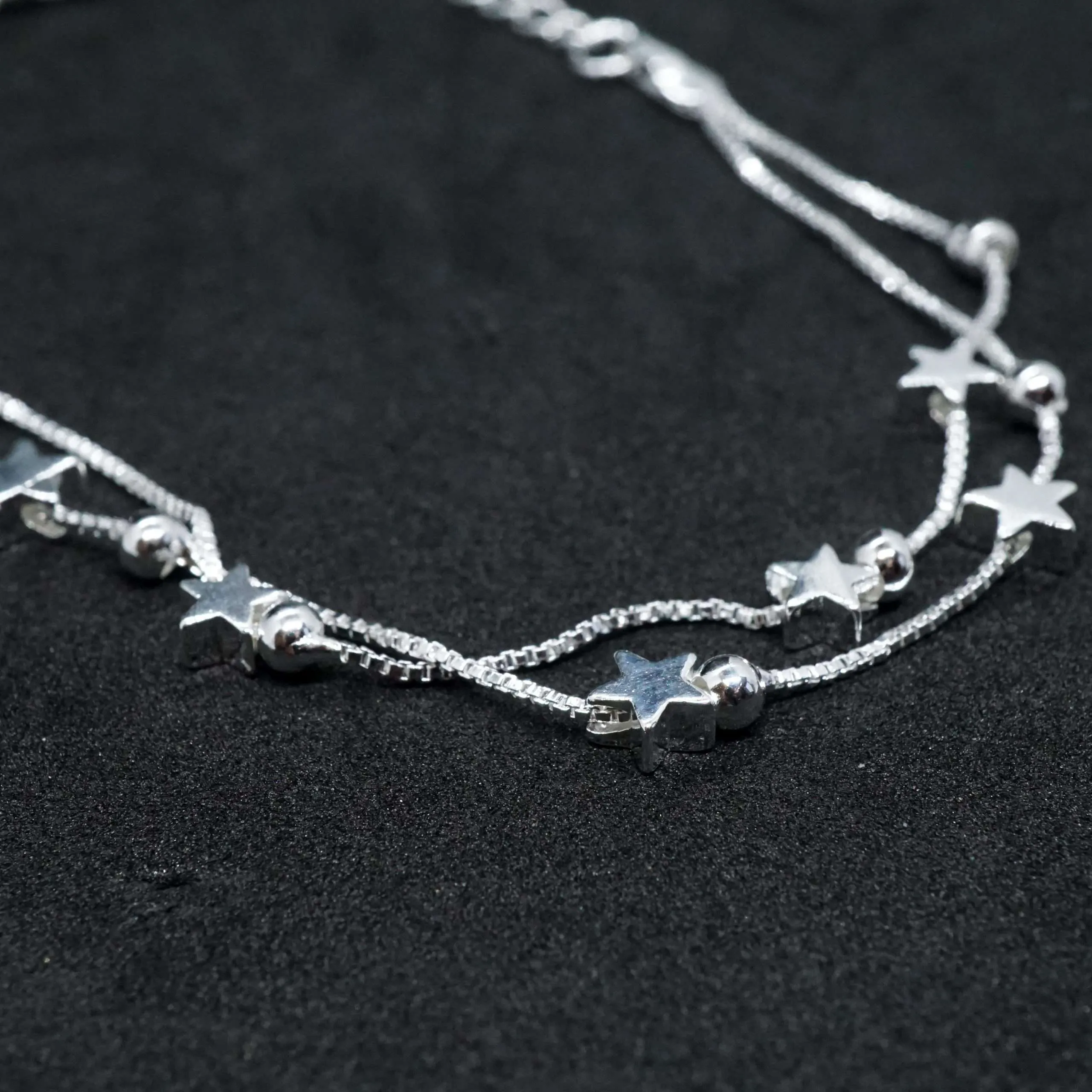 Lucia X - Sterling Silver Tiny Little Twinkle Stars Charm Bracelet, Anklet or Necklace - Adjustable - Sweet, Cute and Whimsical jewellery