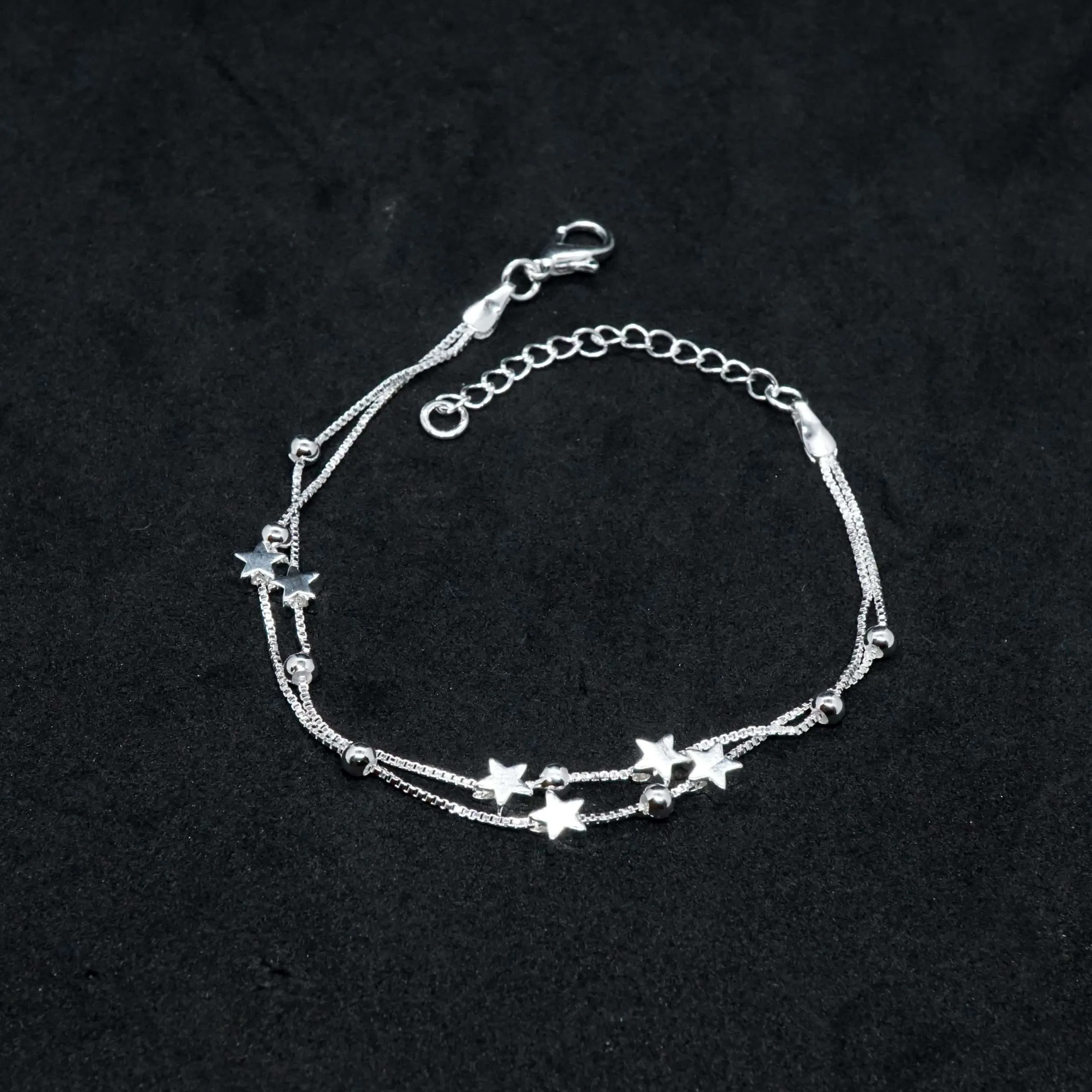 Lucia X - Sterling Silver Tiny Little Twinkle Stars Charm Bracelet, Anklet or Necklace - Adjustable - Sweet, Cute and Whimsical jewellery
