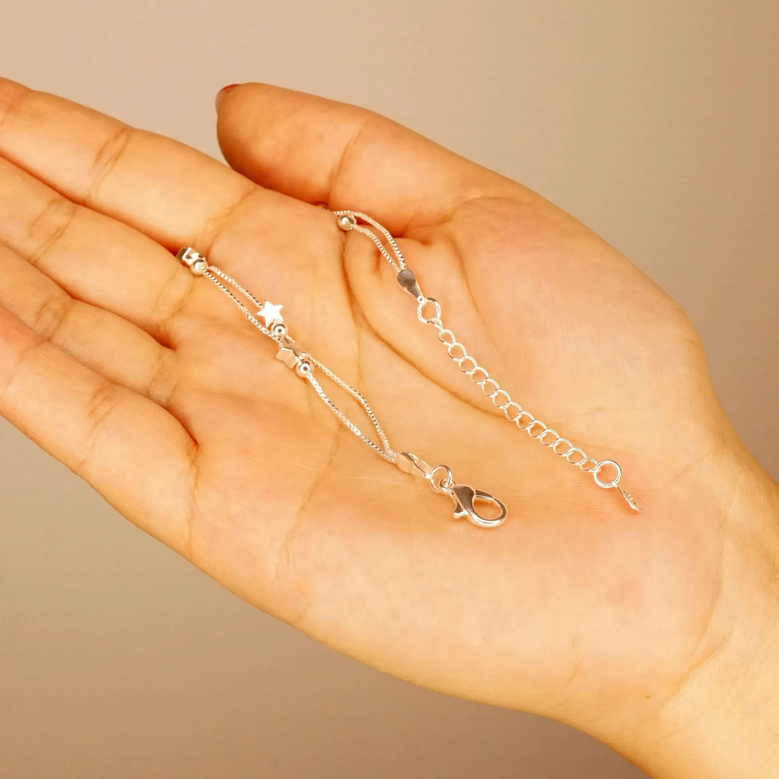 Lucia X - Sterling Silver Tiny Little Twinkle Stars Charm Bracelet, Anklet or Necklace - Adjustable - Sweet, Cute and Whimsical jewellery