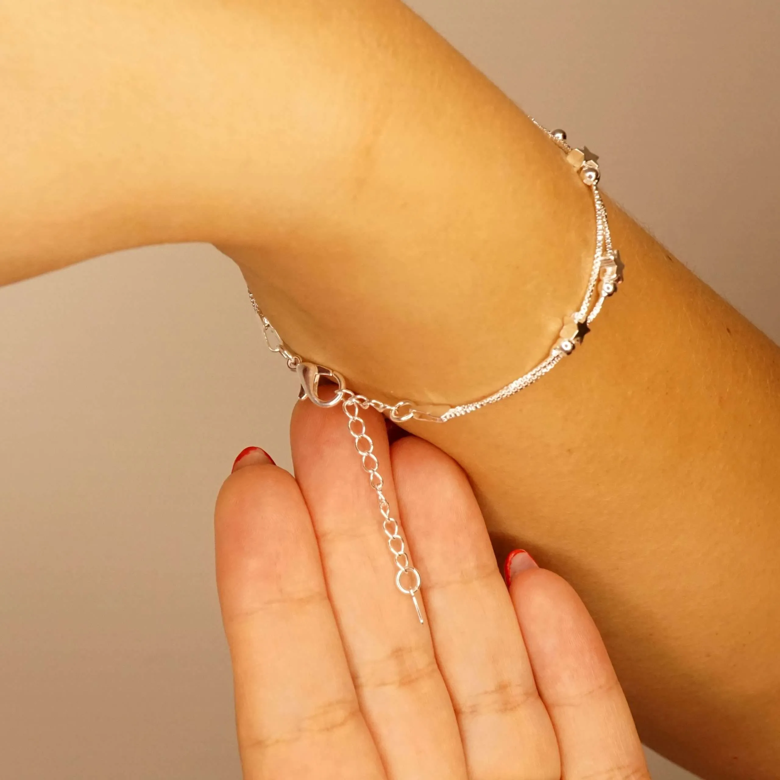 Lucia X - Sterling Silver Tiny Little Twinkle Stars Charm Bracelet, Anklet or Necklace - Adjustable - Sweet, Cute and Whimsical jewellery