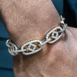 Mens White Gold Iced Out Box Oval Link Bracelet