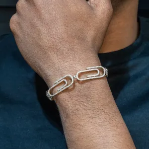 Mens White Gold Iced Out Paper Clip Bracelet