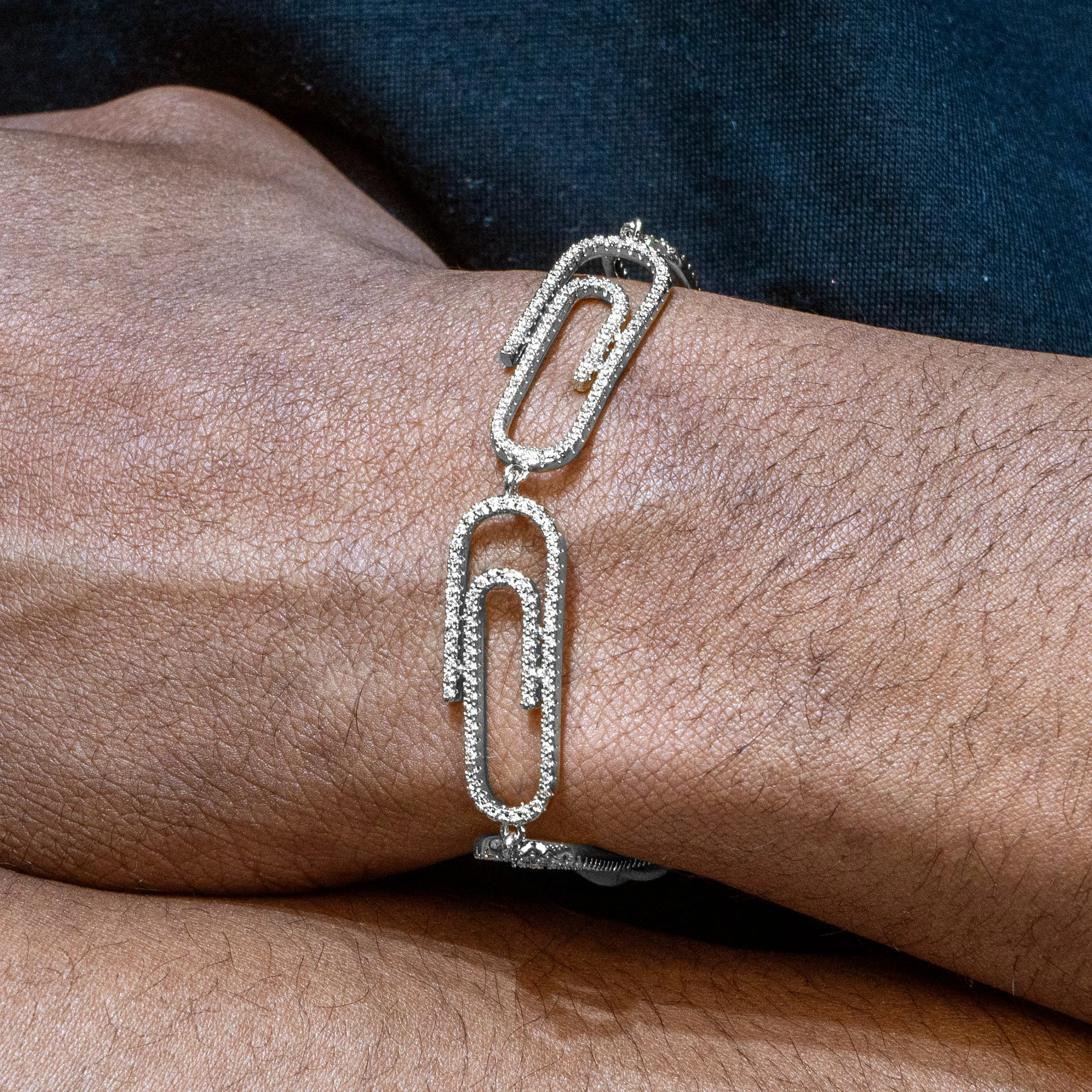 Mens White Gold Iced Out Paper Clip Bracelet