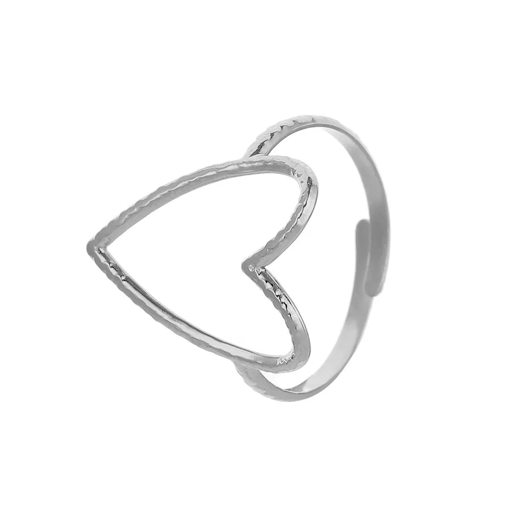 MEYRROYU Stainless Steel 2 Color Big Heart Rings 2021 Trend Adjustable Opening Rings For Women Couple Gift Punk Fashion Jewelry