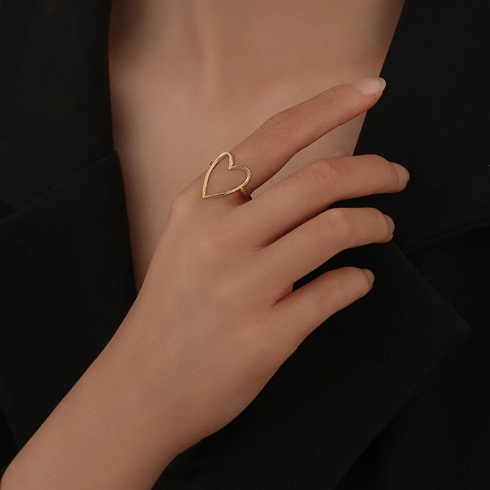 MEYRROYU Stainless Steel 2 Color Big Heart Rings 2021 Trend Adjustable Opening Rings For Women Couple Gift Punk Fashion Jewelry