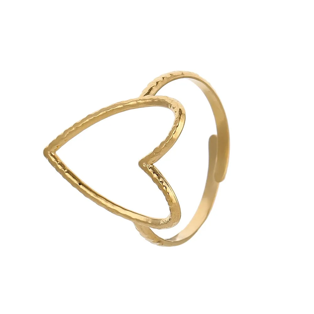 MEYRROYU Stainless Steel 2 Color Big Heart Rings 2021 Trend Adjustable Opening Rings For Women Couple Gift Punk Fashion Jewelry