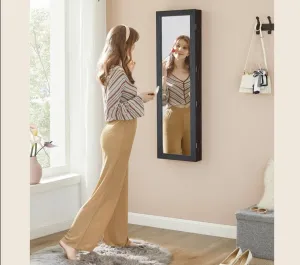 Mirror Jewelry Cabinet, 47.2" H Lockable Wall/Door Mounted Jewelry Armoire, 6 LEDs