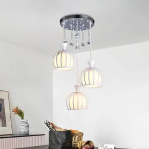Modern Iron 3-Headed Cage Pendant Light: White Finish with Opal Glass Shade