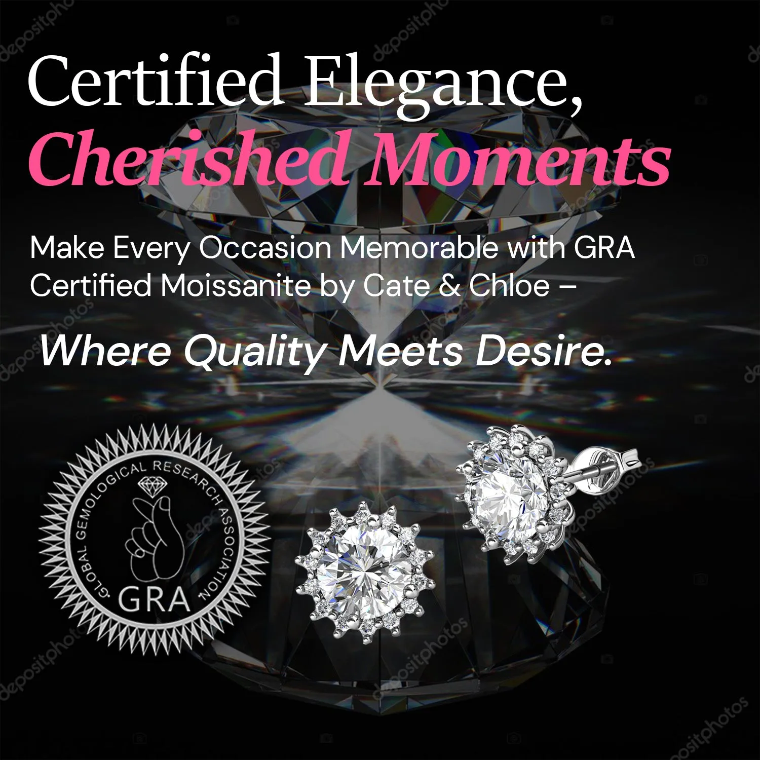Moissanite by Cate & Chloe Starla Sterling Silver Stud Earrings with Moissanite Crystals