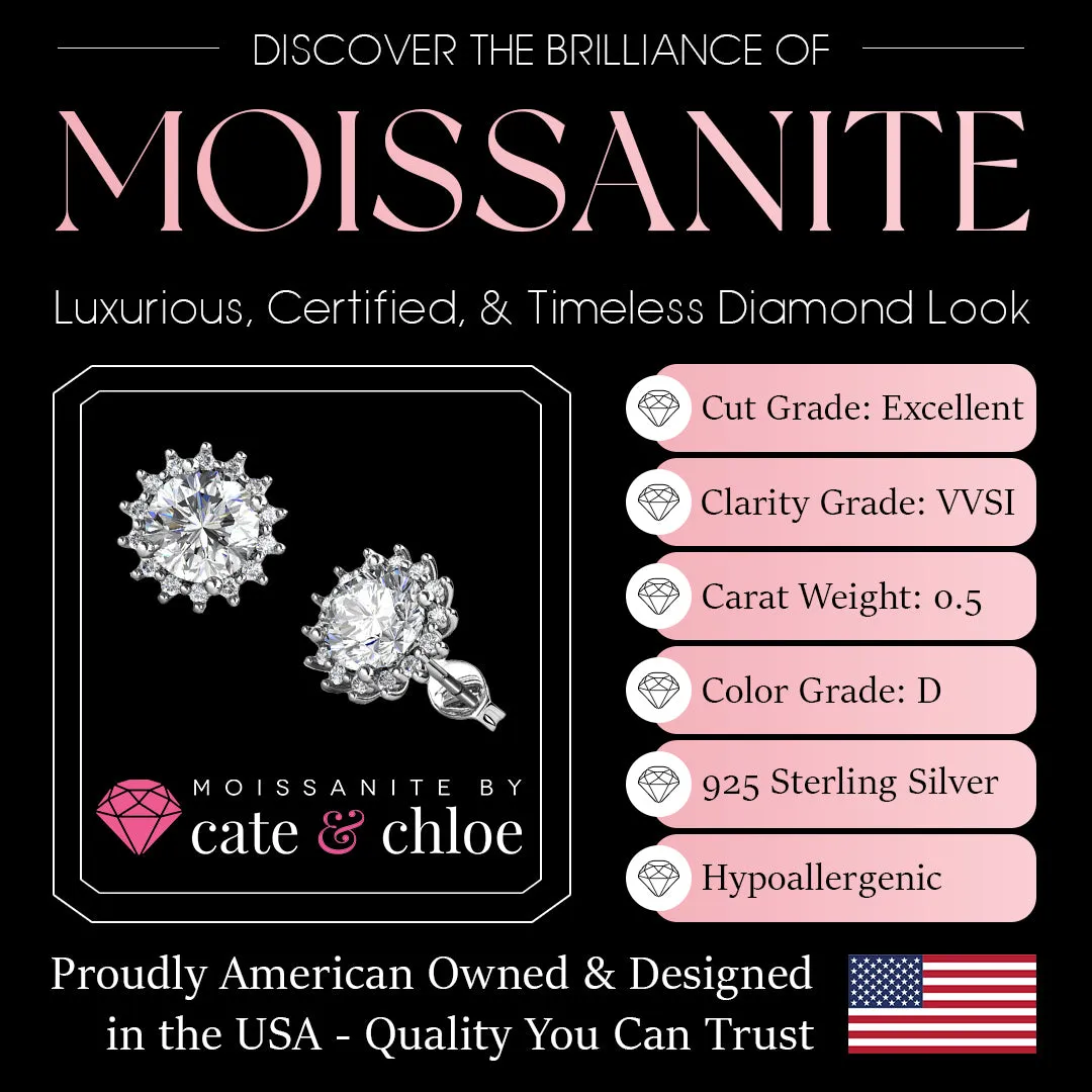 Moissanite by Cate & Chloe Starla Sterling Silver Stud Earrings with Moissanite Crystals