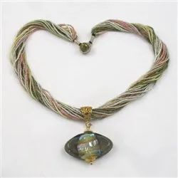 Multi Strand Necklace with Handmade Artisan Bead Pendant