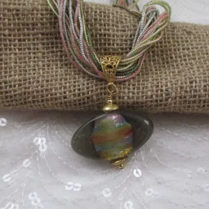 Multi Strand Necklace with Handmade Artisan Bead Pendant