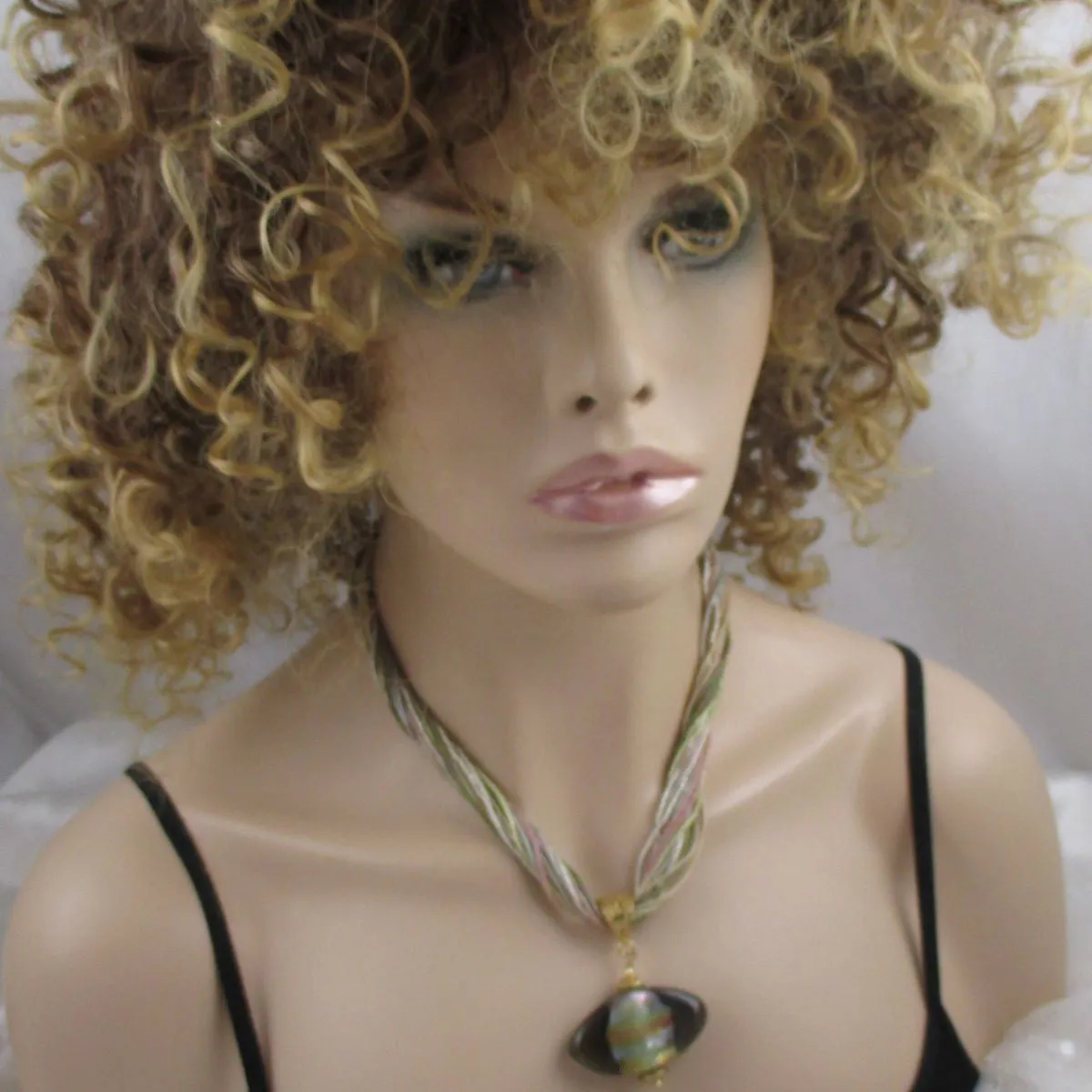 Multi Strand Necklace with Handmade Artisan Bead Pendant