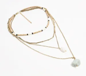 Natural Stone & Recycled Bone Layered Metallic necklace