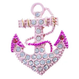 Nautical Jewelry Crystal Rhinestone Attractive Anchor Brooch Pin B163 Pink