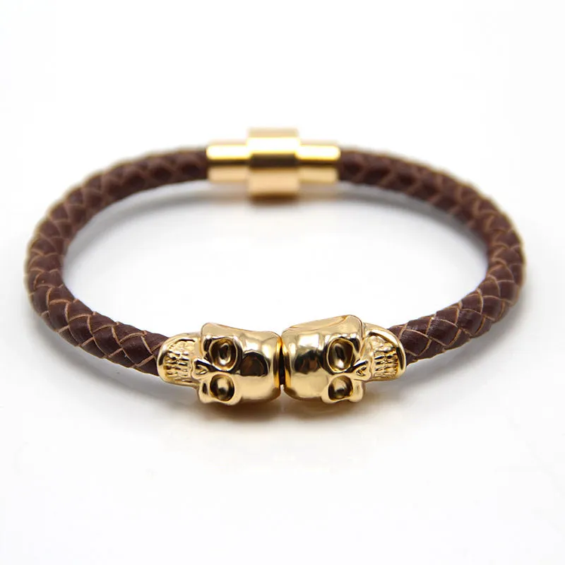 New Stock European And American New Men's Leather Ghost Head Bracelet