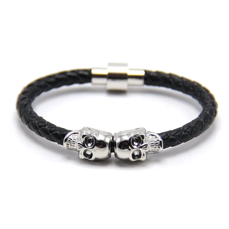 New Stock European And American New Men's Leather Ghost Head Bracelet