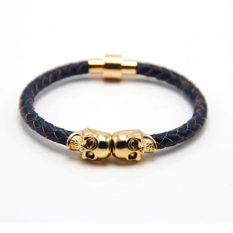 New Stock European And American New Men's Leather Ghost Head Bracelet