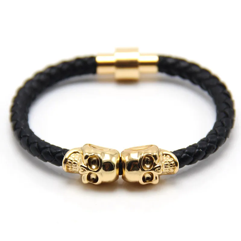 New Stock European And American New Men's Leather Ghost Head Bracelet
