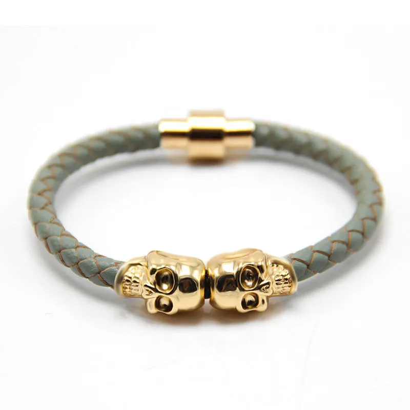New Stock European And American New Men's Leather Ghost Head Bracelet